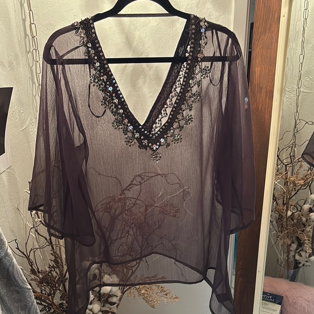 Elegant Sheer Black Embroidered Women's Top